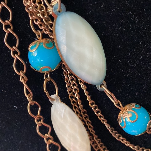 NWOT. Multi strand blue, cream and iridescent statement necklace. - Picture 3 of 4